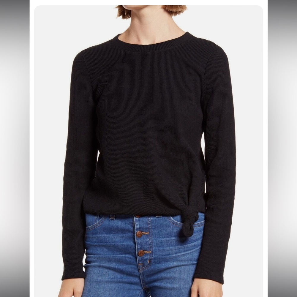 MADEWELL Black Elwood Knot Front Ribbed Long Sleeve Size Small